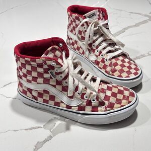 Vans Women’s Off the Wall SK8-Hi Red White Checkerboard Skater Sneakers Size 6.5